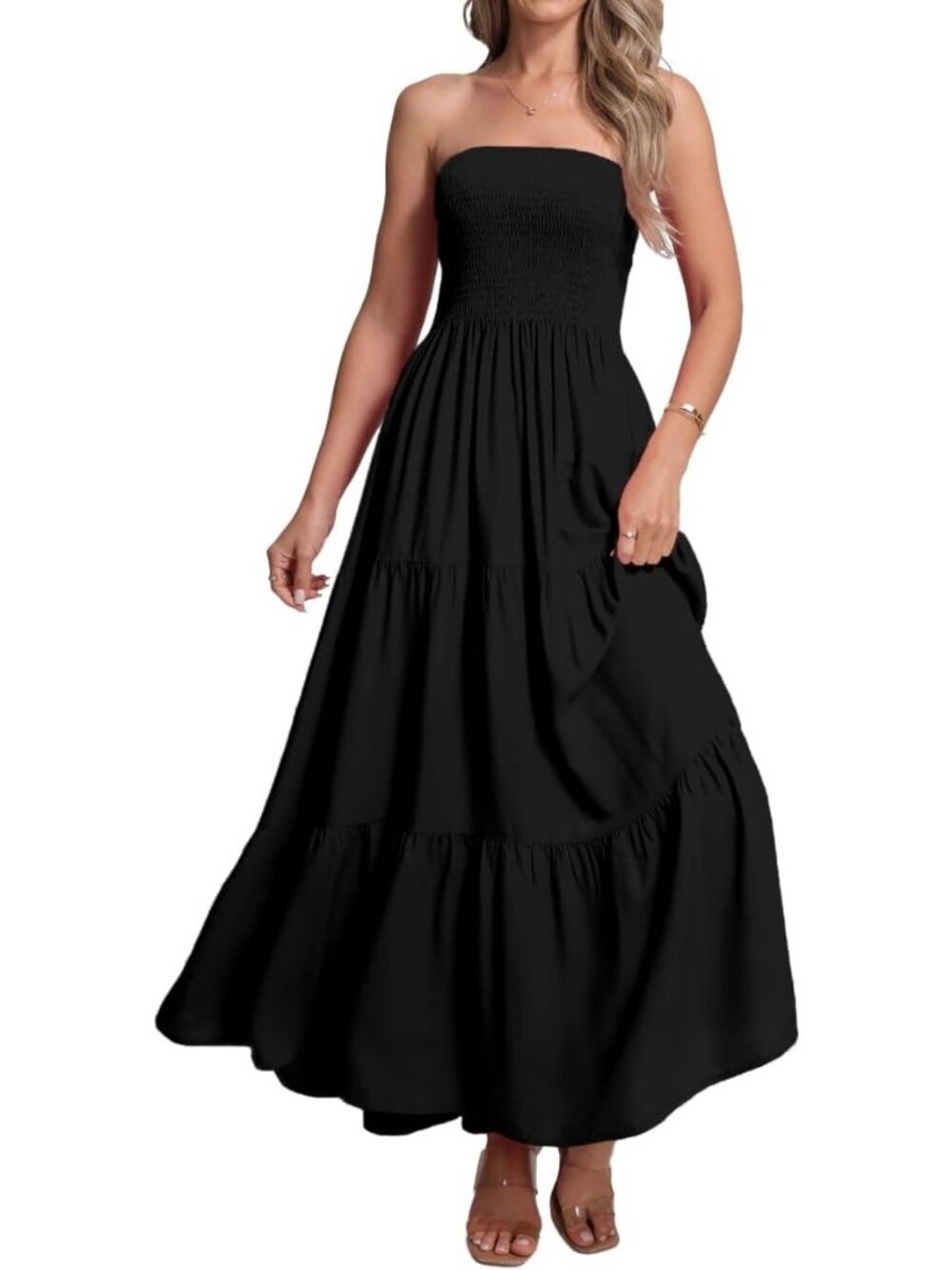 Women's Black Stylish Casual Off Shoulder Strapless Tube Top Beach Maxi Dress